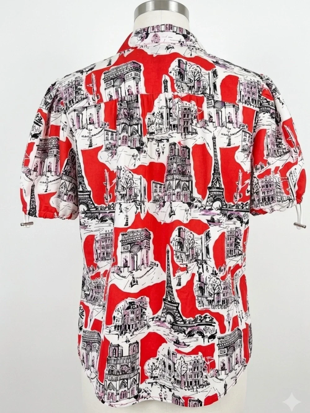 Karl Lagerfeld Bungee-Sleeve Blouse Parisian Sketch Theme Print Size Medium - Picture 4 of 13